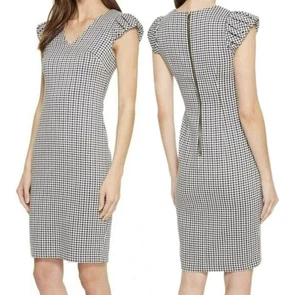 Calvin Klein Gingham Fitted Stretch Sheath Dress Workwear Event Size 10AU BNWT - Picture 1 of 10