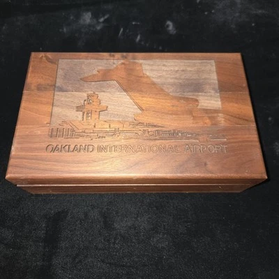 Oakland Airport Wooden Box Star Brite Double Six Plastic White Domino Crisloid   - Image 1 of 4