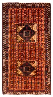 Alfombra de corredor tradicional oriental de lana 3'8" x 7'1" vintage anudada a mano Foto 1 de 4