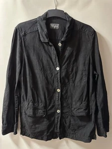 Oska Jacket Womens Size 2 UK 12-14 100% Linen Lagenlook Collared Top Black Wash - Picture 1 of 11