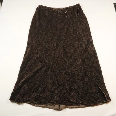 Vintage Y2K Lauren Ralph Lauren Velvet Burnout Paisley Maxi Skirt 16 Brown - Image 1 of 4