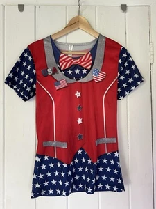 July 4th Women’s Tuxedo Stars & Stripes USA Costume Shirt Running S/M - Picture 1 of 4