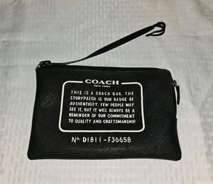 COACH Crossgrain Leather Storypatch Badge Pouch Clutch Bag Black 9”x6” See Photo - Picture 1 of 7
