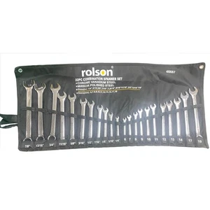 Rolson 22pc Combi Spanner CrV Polished in Wallet Metric and SAE Sizes 6-19mm - Picture 1 of 3