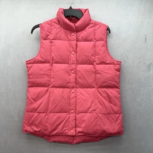 LANDS END Womens Quilted DOWN PUFFER VEST Size Small Bright Coral Pink Snaps - Picture 1 of 9