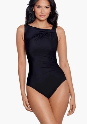 MIRACLESUIT Avra Una Pieza Talla 14 Negro NUEVO Con Aros Modesto Cuello Alto Playa Foto 1 de 4