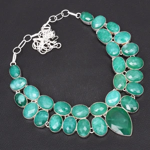 Simulated Emerald Gemstone Handmade Big Necklace Jewelry 109 Gms LBN-6823 - Picture 1 of 1