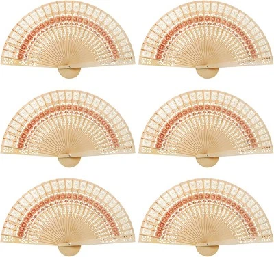 60 Pack Sandalwood Fans Wedding Favors, Hand Held Folding Wooden  - Image 1 of 4