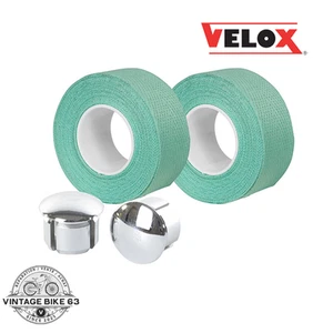 Nastro Manubrio Velox Tressostar 90 Verde Celeste x2 + 2 Tappi Vintage Cotone - Foto 1 di 2