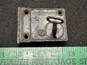 Antique Lock and Key for a Small Door or Cabinet Door - Deadbolt Latch - Picture 1 of 7