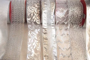 Choose - 5 Yards Silver 2 1/2" Wired Ribbon (B) Wedding Anniversary Christmas - Picture 1 of 9