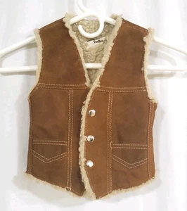 Vintage 1980er Kleinkind Jungen echt Wildleder Leder Sherpa gefüttert Cowboy Weste Gr. 2 - Bild 1 von 7