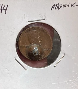 Seltene FREIMAURER Weizenpfennig Wertmarke 1944 gestempelt Punch Bump Penny - Bild 1 von 2