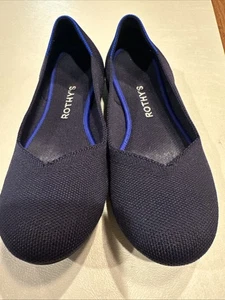 Rothy’s Women’s Size 7.5 The Flat Slip On Shoes Maritime Navy Blue Round Toe - Picture 1 of 4