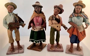 Vintage mexikanische peruanische Peru polychrome Pappmaché Figuren Band 4 mit Gitarren - Bild 1 von 11