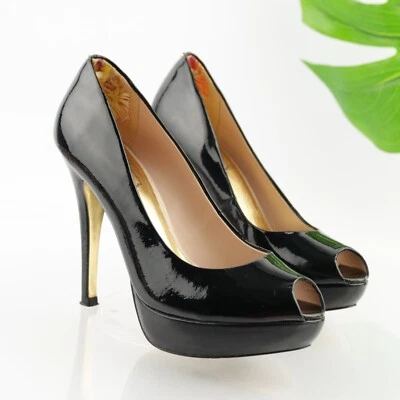 Ted Baker Mujer Svanas Pump Talla 6.5 Negro Charol Plataforma Tacones Peep Toe Zapato Foto 1 de 4