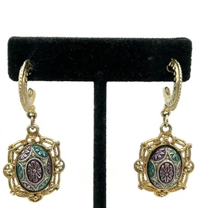 Carol Dauplaise Glass Matrix Dangle Post Earrings Vintage - Picture 1 of 12