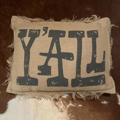 Almohada de arpillera Pottery Barn Teen Junk Gypsy Y’all flecos boho occidentales Foto 1 de 4
