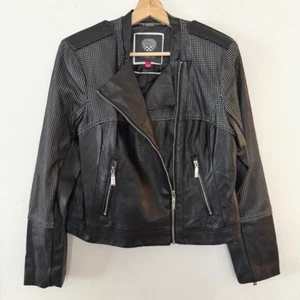 Vince Camuto Black Biker Moto Jacket Faux Leather Mesh Bikercore Motorcycle L - Picture 1 of 11