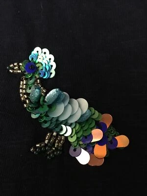 Talbots Top Women Large Black Sequins Parrot Bird Whimsy Vacation Travel Boho - Image 1 of 4