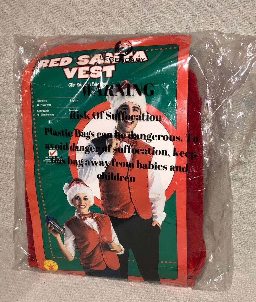 Chaleco de Papá Noel Rubíes Adulto Talla Única Terciopelo Rojo Felpa Botón Frontal Accesorio de Vacaciones Foto 1 de 4