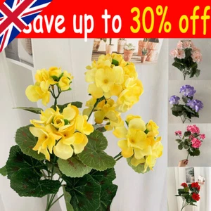 Artificial Geranium Flowers Plastic Fake Plants Home Indoor Garden-Decor UK - Picture 1 of 29