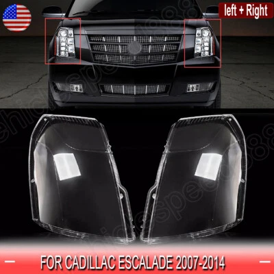 For 2007-2014 Cadillac Escalade Clear Headlight Lens Covers Replace Left+Right Foto 1 de 4
