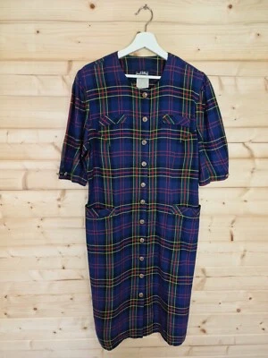Joseph Ribkoff Midi Shirt Dress Check Tartan Blue Size UK12 Gold Buttons - Image 1 of 4
