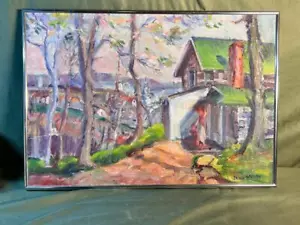 Old Oil Painting American Houses Landscape Trees Impressionist Art by Irma KEEHN - Picture 1 of 22