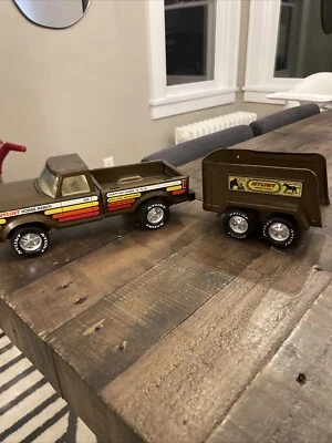 Vintage 1980s Nylint Horse Ranch Pickup Truck & Livestock Trailer Pressed Steel - Image 1 of 4