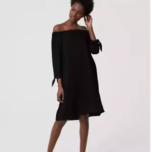 LOFT Off The Shoulder Dress Tie Cuff Sleeves Shift Dress Small - Picture 1 of 9