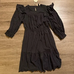 NWT Universal Thread Eyelet Ruffle Dress Dark Gray Size M Cottagecore - Picture 1 of 6