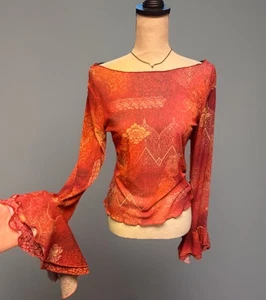 Y2K Wet Seal maglia trasparente manica a campana top boho strega fata rinascimento taglia large - Foto 1 di 5
