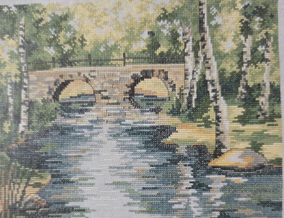 Arched Bridge River Scene Oehlenschlager Cross Stitch Embroidery Pattern DMC  - image 1 of 3