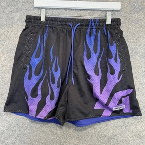 Youngla wendbare schwere Mesh Shorts Herren Medium Flammen lila blau 4" - Bild 1 von 11