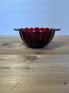 Anchor Hocking Vintage Oyster & Pearl Ruby Red Depression Glass Bowl Handles - Picture 1 of 10