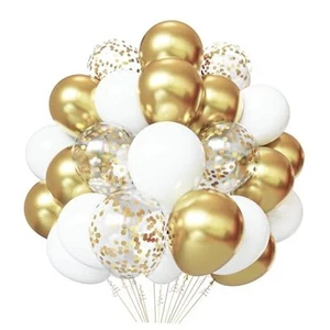 White and Gold Confetti Latex Balloons, 50 Pack 12 inch gold and white Party - Picture 1 of 7