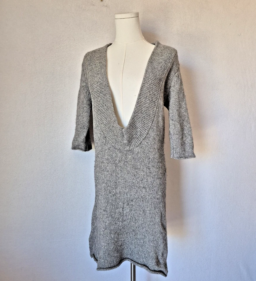 Vestido Suéter 3.1 Phillip Lim Mezcla Cachemira Cuello en V Profundo Manga Corta Gris Talla S Foto 1 de 4