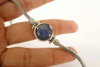 Round Blue Kyanite Solitaire 925 Sterling Silver Bracelet - Image 1 of 4