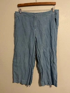 Eileen Fisher Womens Cargo Pants Medium Blue Linen Wide Leg Cropped Lagenlook - Picture 1 of 9