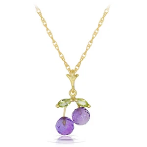 Natural Amethyst Peridot Gemstone Necklace Real Solid 14k Yellow Gold All Sizes - Picture 1 of 8