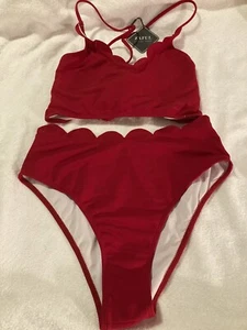 ZAFUL Womens NWTS  High Waisted Bikini Scoop Neck Swimsuit Size 6 Bright Red! - Picture 1 of 14