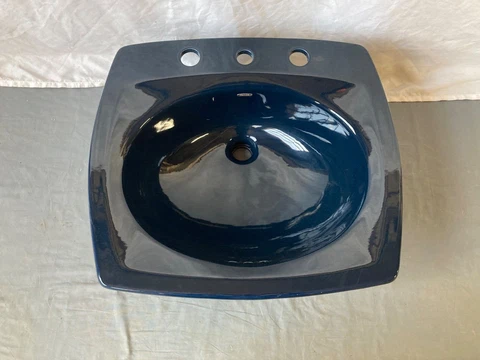 Vtg 21x19 Navy Blue Self Rimming Kohler Rondelle Old Drop In Bath Sink 217-23E Cover