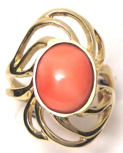 14k Gelb Rosa Oval Cabochon Koralle Ring - Bild 1 von 4