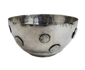 Continental Silverplate Hand Hammered Coin Mounted Centerpiece Bowl 20th Century - Picture 1 of 11