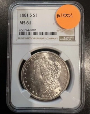 1881-S | Morgan Silver Dollar | NGC MS61 | Rare Collectible | 1001 - Image 1 of 2