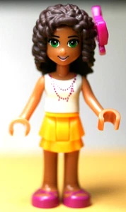 LEGO Friends 41009 Andrea Orange/yellow Skirt White Top Minifigure pink hair bow - Picture 1 of 5
