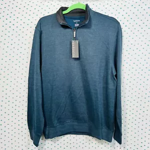 NWT Van Heusen Small Men's Blue Modern French Rib Long Sleeve 1/4 Zip Sweater - Picture 1 of 5