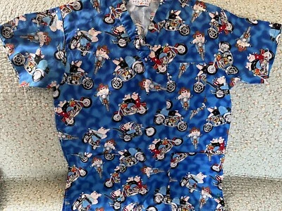 Peaches Uniforms Unisex Scrub Top Motorcycle/Hogs Small/Med. Size No Tag - Image 1 of 4