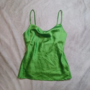 Satin Cowl Neck Strappy Blouse Top Womens Medium Emerald Green Italian Work Tank - Picture 1 of 12